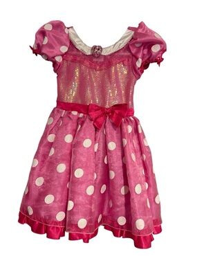 Disney Minnie Mouse Pink Polka Dot Girls' Costume Dress with Bow
